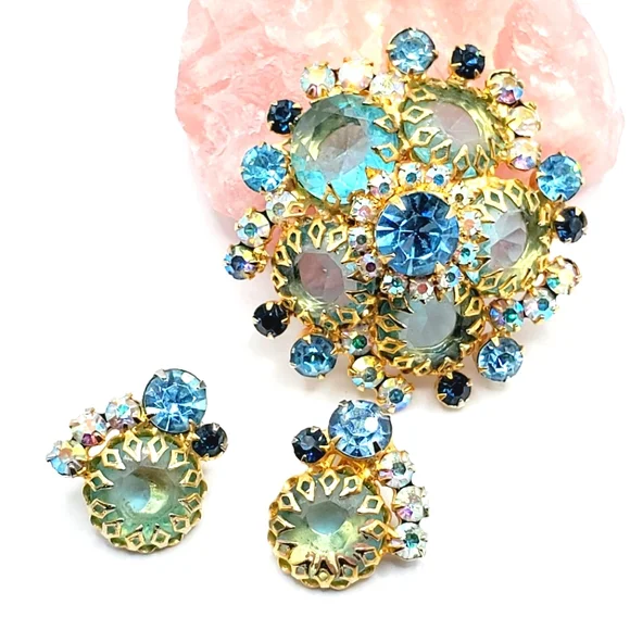 Juliana Delizza & Elster PINK D&E RARE brooch and earrings set pendant vintage - Picture 10 of 10